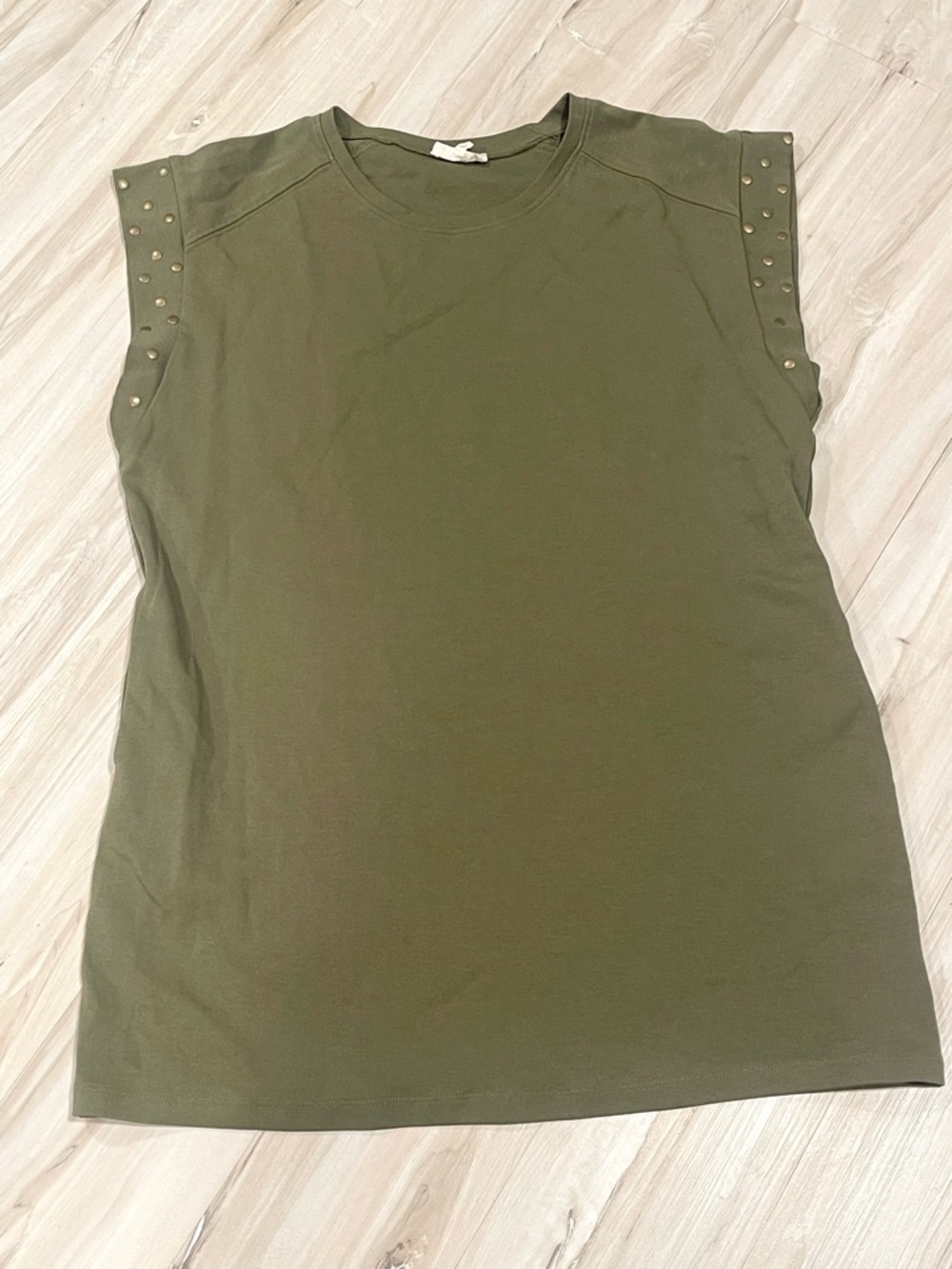 Olive Green Studded Shoulder Tunic Top Sleeveless Large